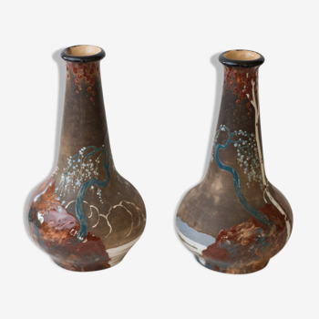 Pair of vase signed Japanese Edmond Lahaye of Vallauris