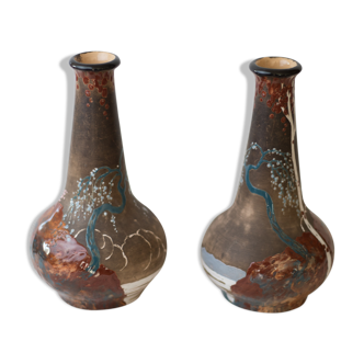 Pair of vase signed Japanese Edmond Lahaye of Vallauris