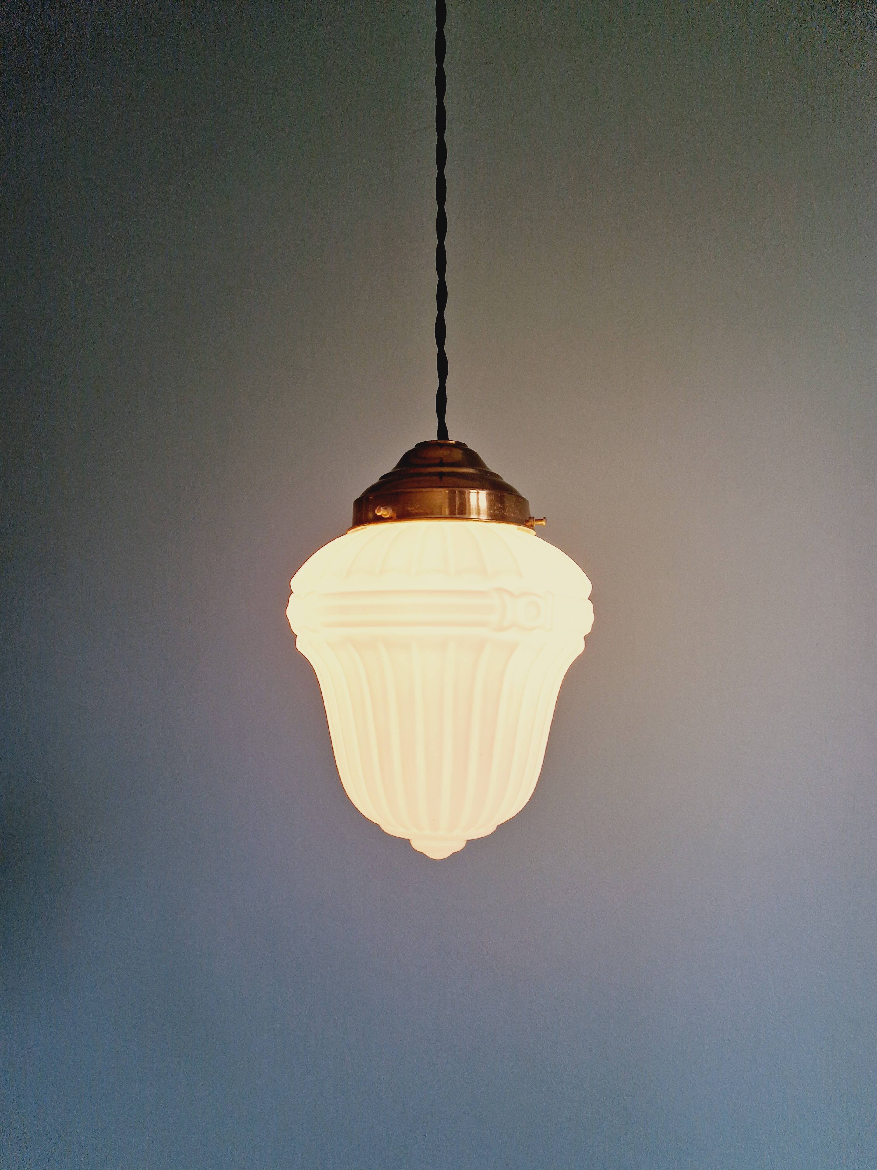 Art Deco pendant light in white opaline glass, 1920s-30s