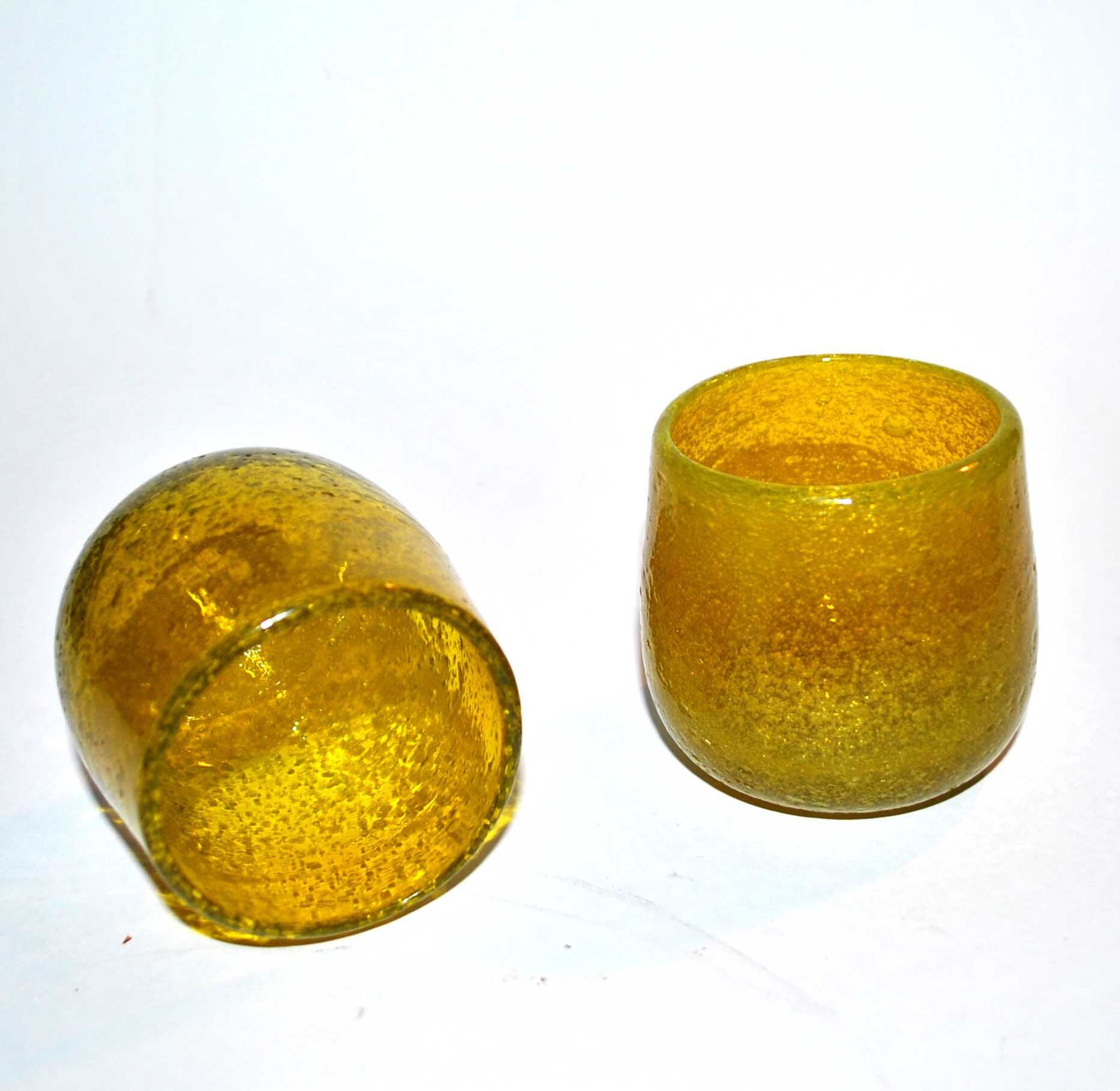 Set of 2 glasses vintage bubble glass cups from BIOT - Tart yellow liquor glass