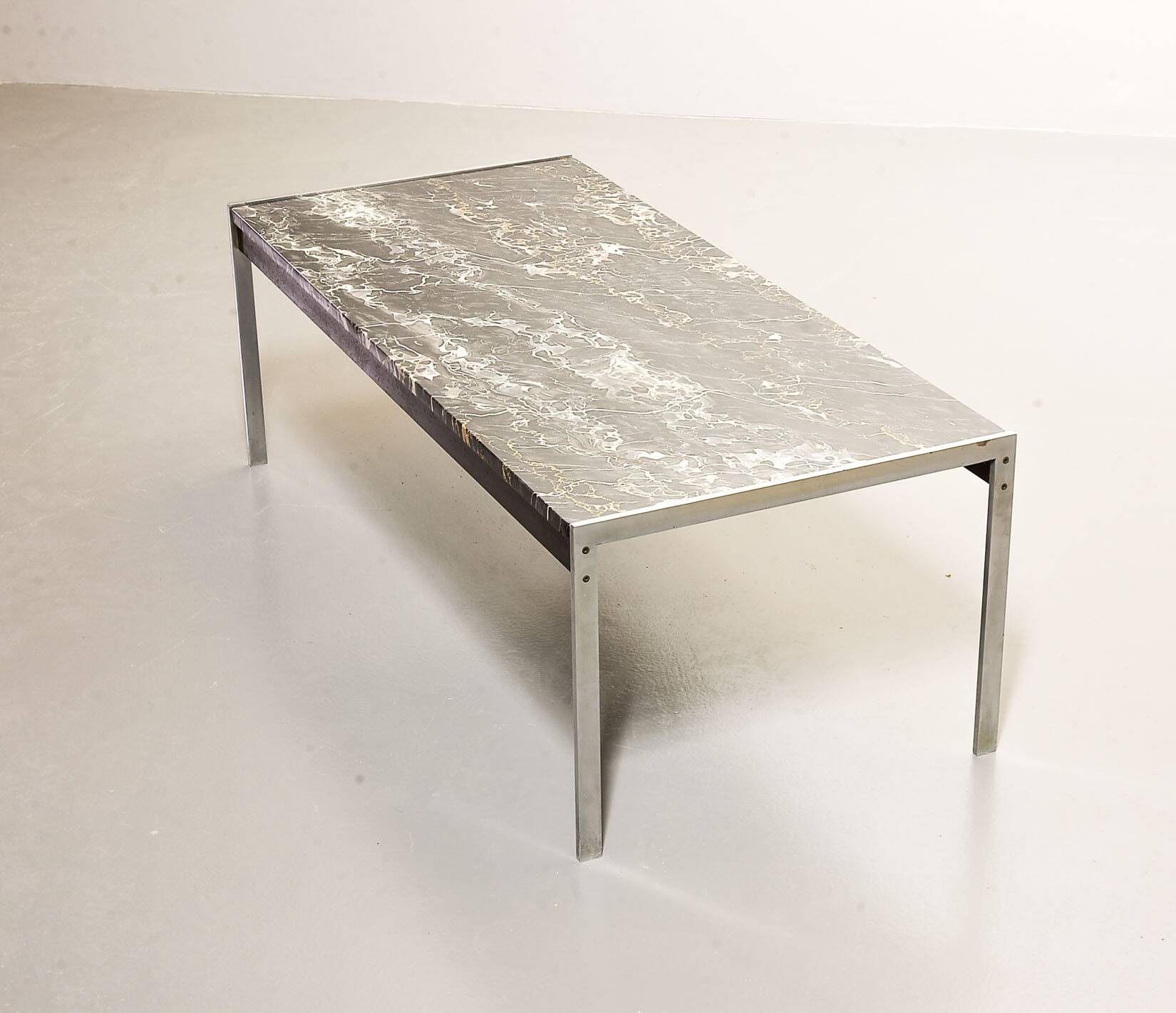 Kho Liangh Black Marble and Brushed Steel Coffee Table by Artifort 1960s