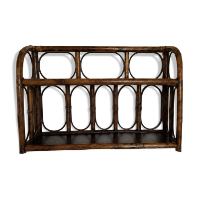 Étagère murale vintage en rotin et bambou, 2 niveaux