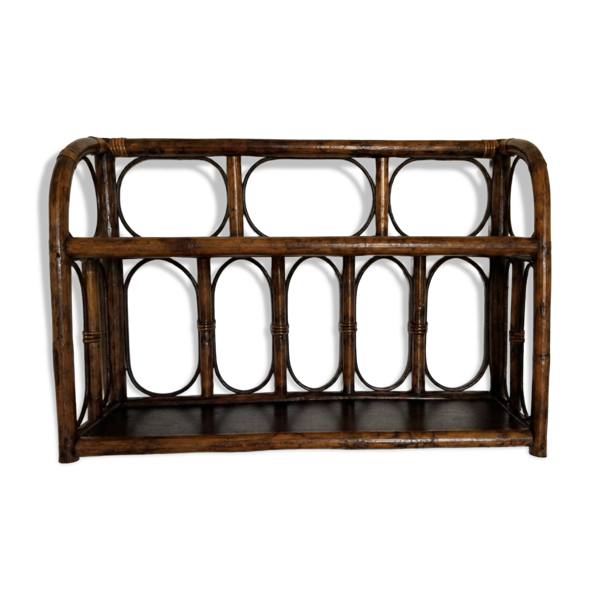 Étagère murale vintage en rotin et bambou, 2 niveaux