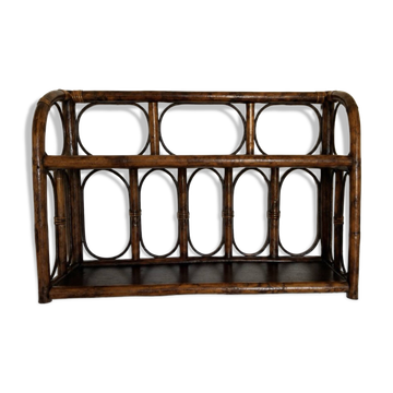 Étagère murale vintage en rotin et bambou, 2 niveaux