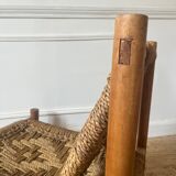 Fauteuil bas en bois et corde années 50