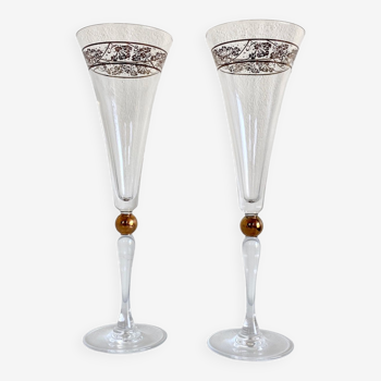 Pair crystal Godiva champagne glasses