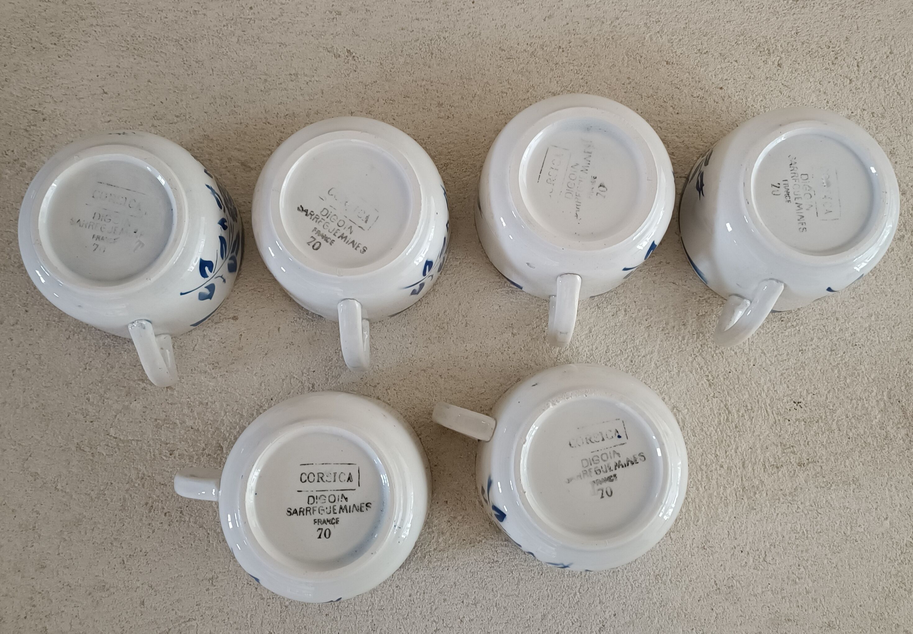 6 Digoin cups and saucers, sugar bowl and milk jug