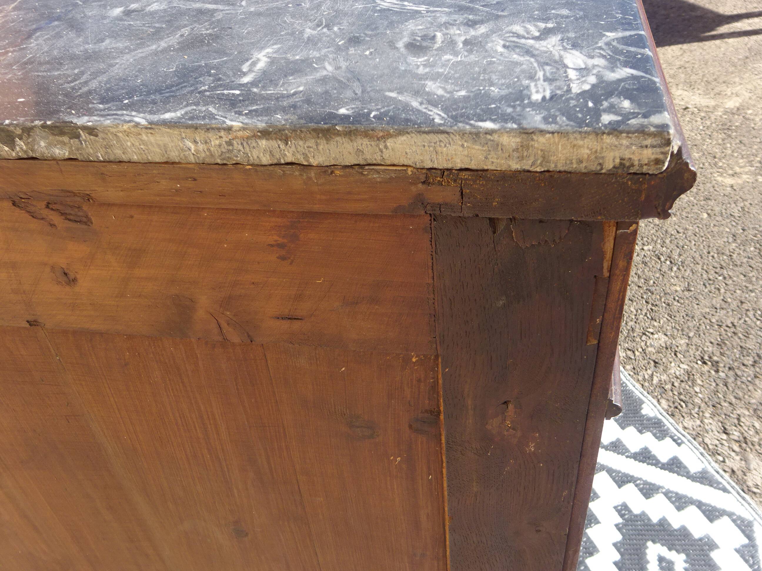 Walnut chest of drawers, black marble top