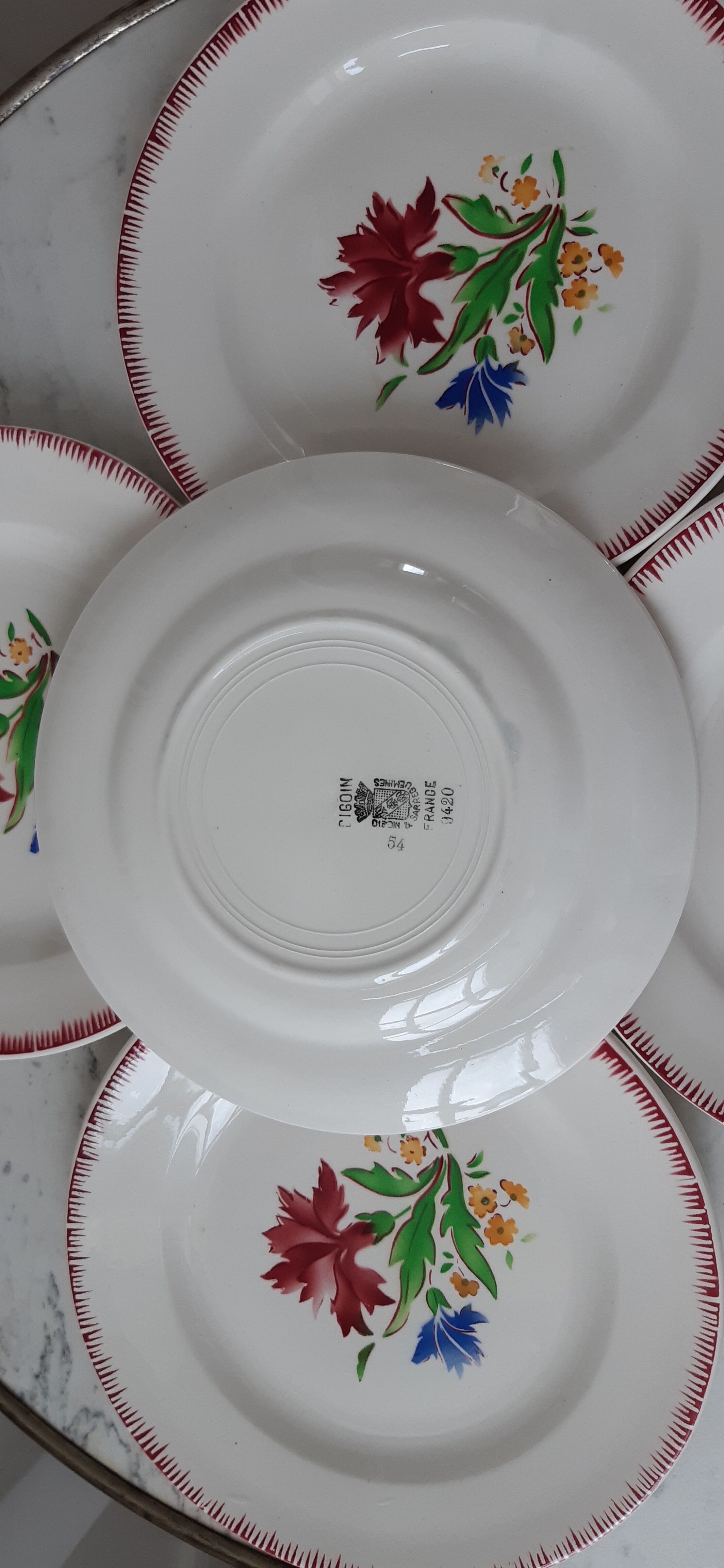 Set of 5 dessert plates Digoin Sarreguemines years 30-40