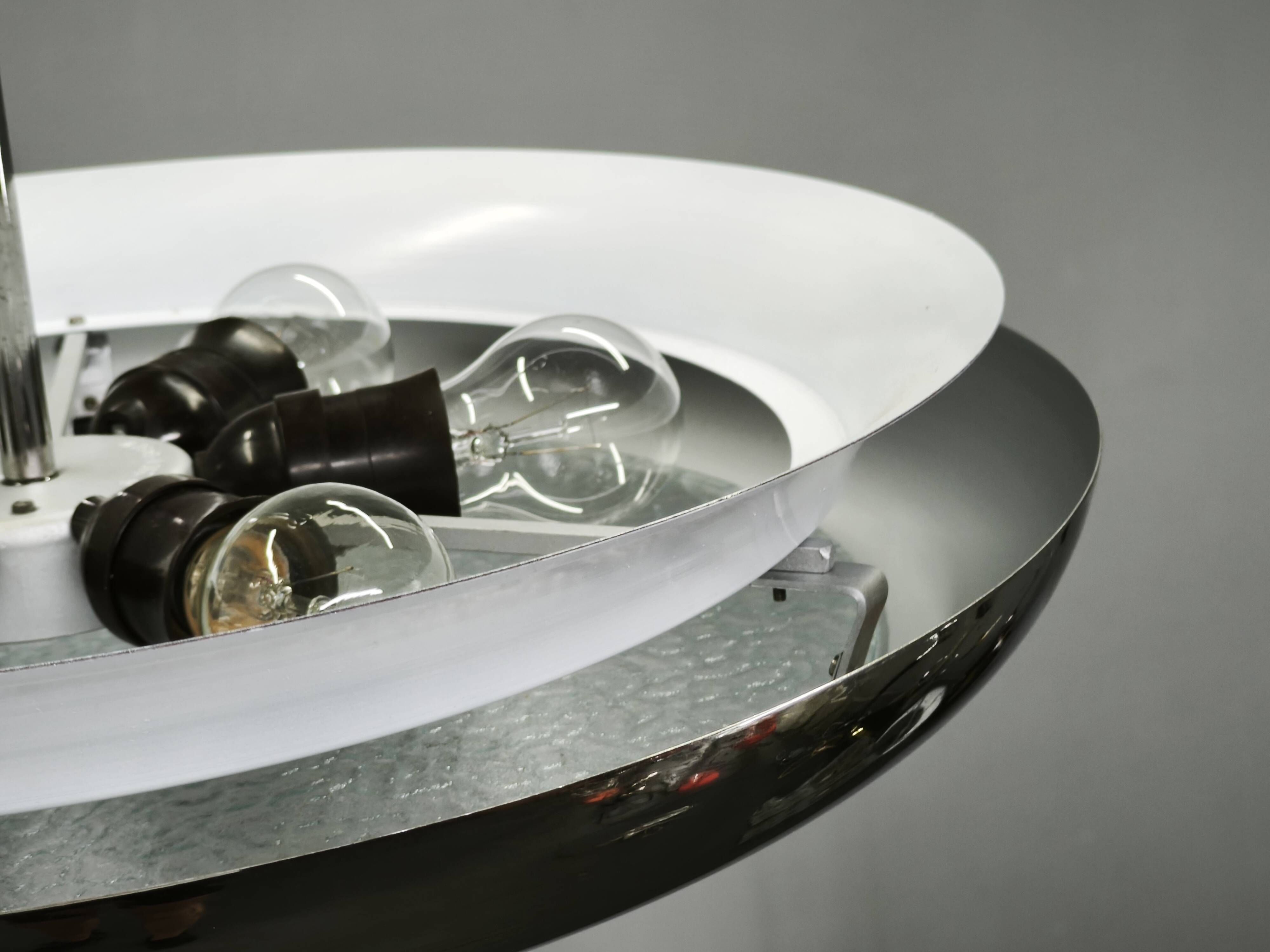 1930s Bauhaus UFO Chrome and Glass Pendant Light, Czechoslovakia