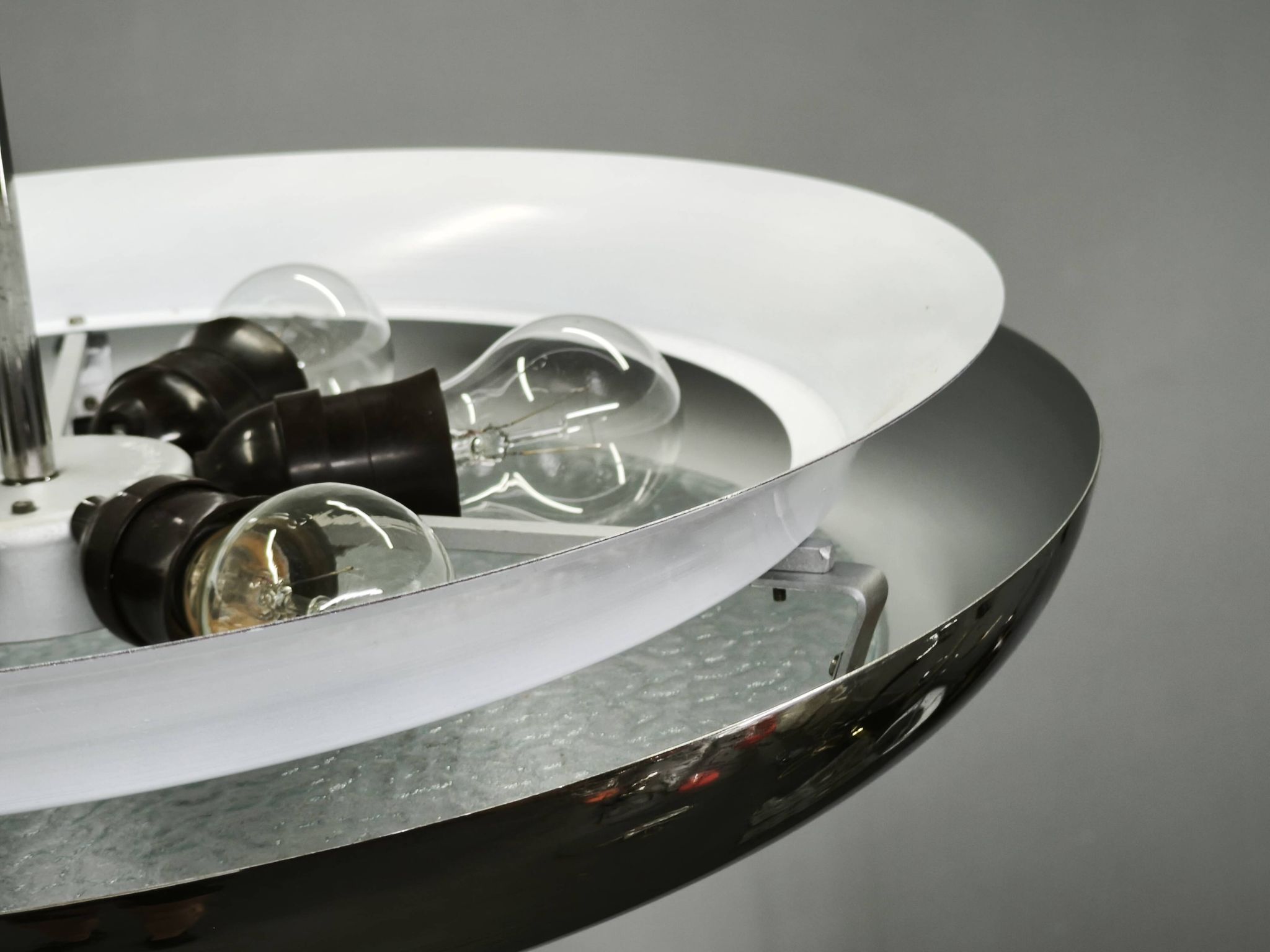 1930s Bauhaus UFO Chrome and Glass Pendant Light, Czechoslovakia