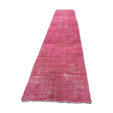 Distressed Turkish Narrow Runner 336 X 71 cm Wool Vintage rug, Over-dyed Pink