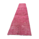 Distressed Turkish Narrow Runner 336 X 71 cm Wool Vintage rug, Over-dyed Pink
