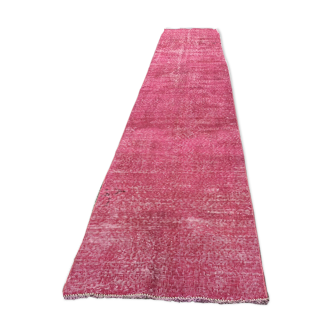 Distressed Turkish Narrow Runner 336 X 71 cm Wool Vintage rug, Over-dyed Pink