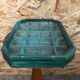 Old hanging showcase 18 green wood boxes + mirror + vintage glass door