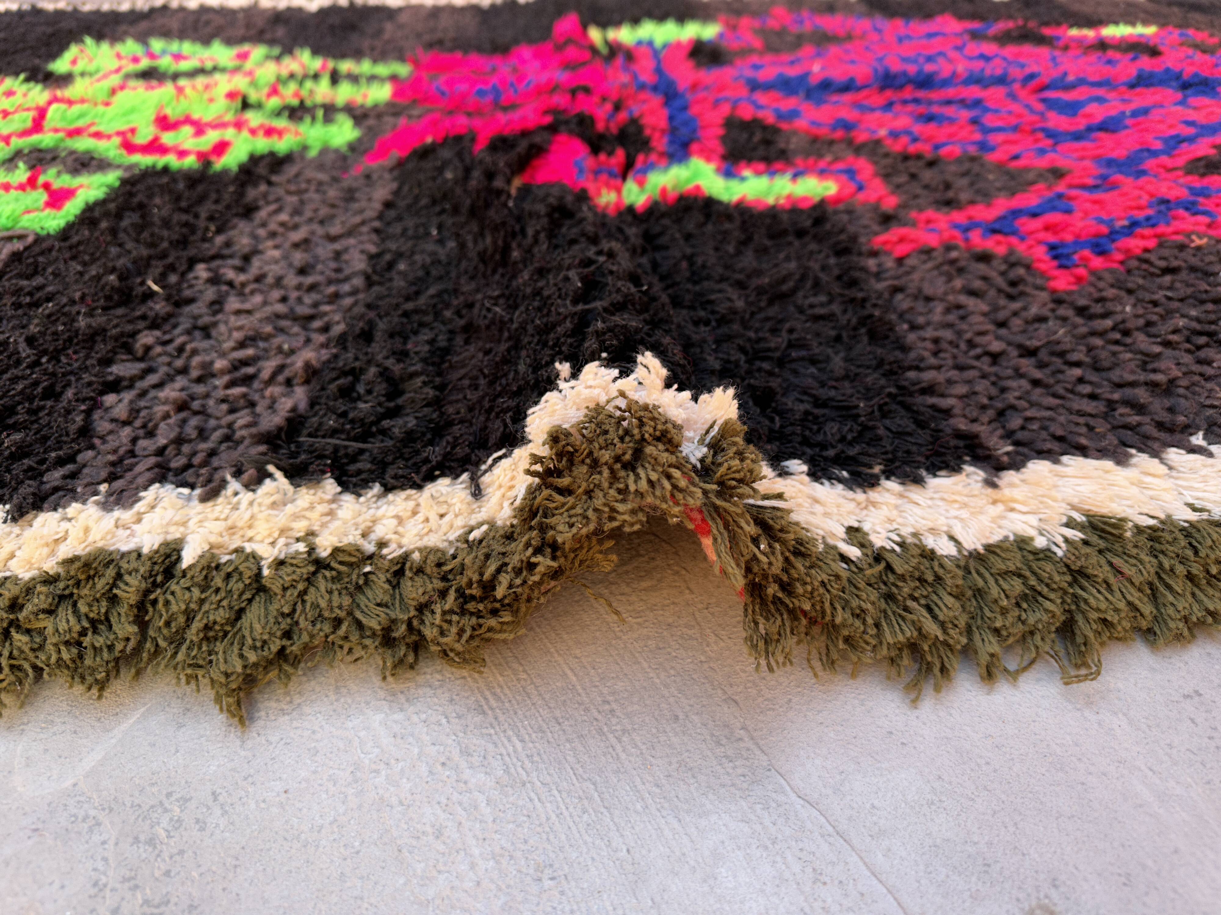 Moroccan Boucherouite rug black - 134 x 195 cm