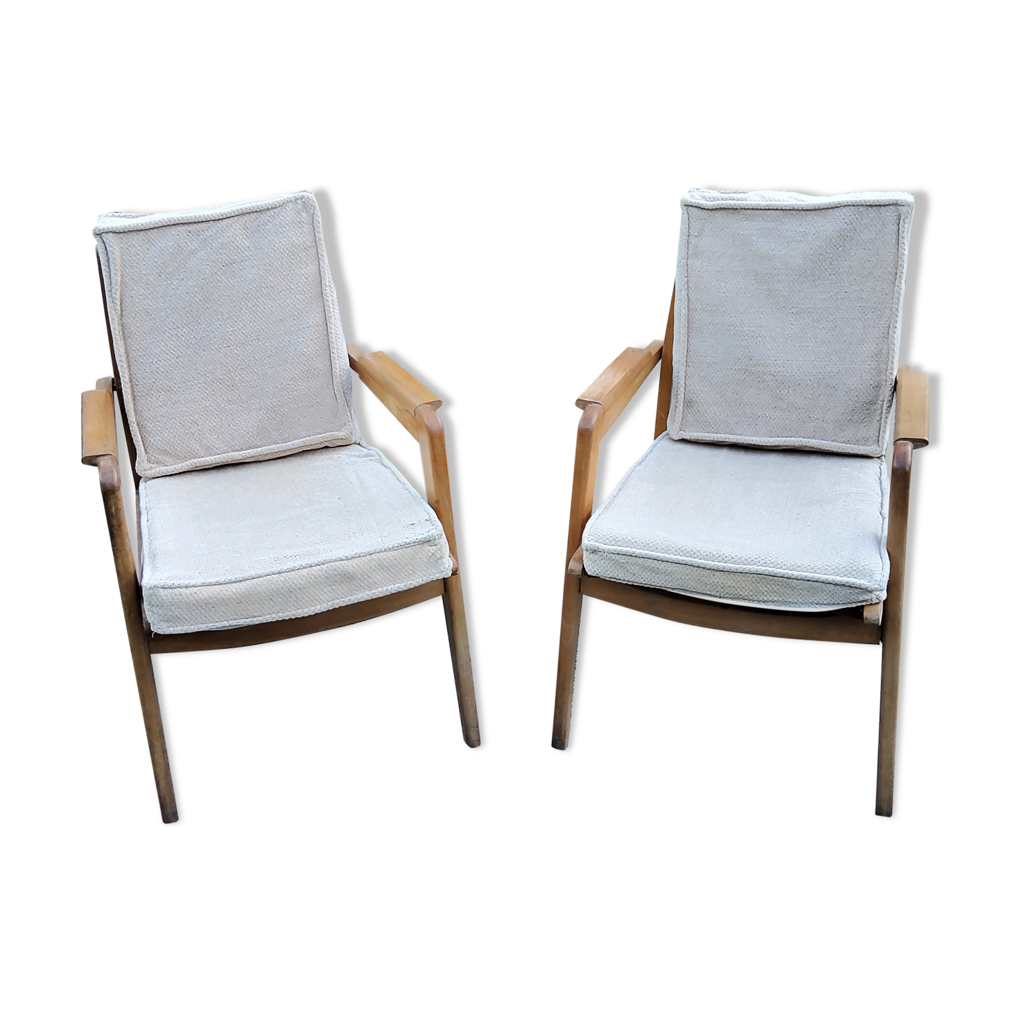 Pair of armchairs from the 50s free-span in blond beech
