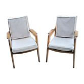 Pair of armchairs from the 50s free-span in blond beech