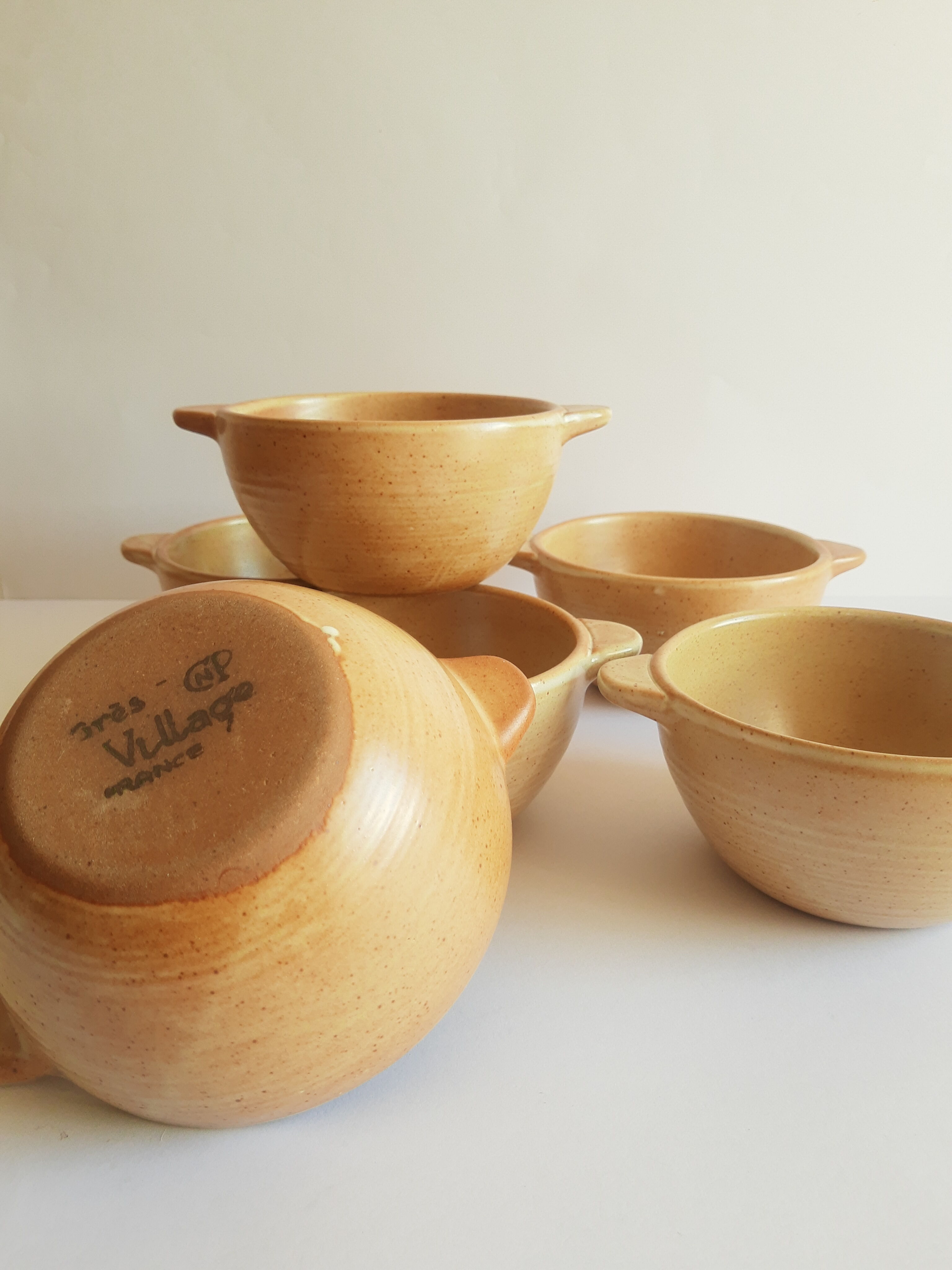 Set of 6 ear bowls in gres cnp gres village France vintage old