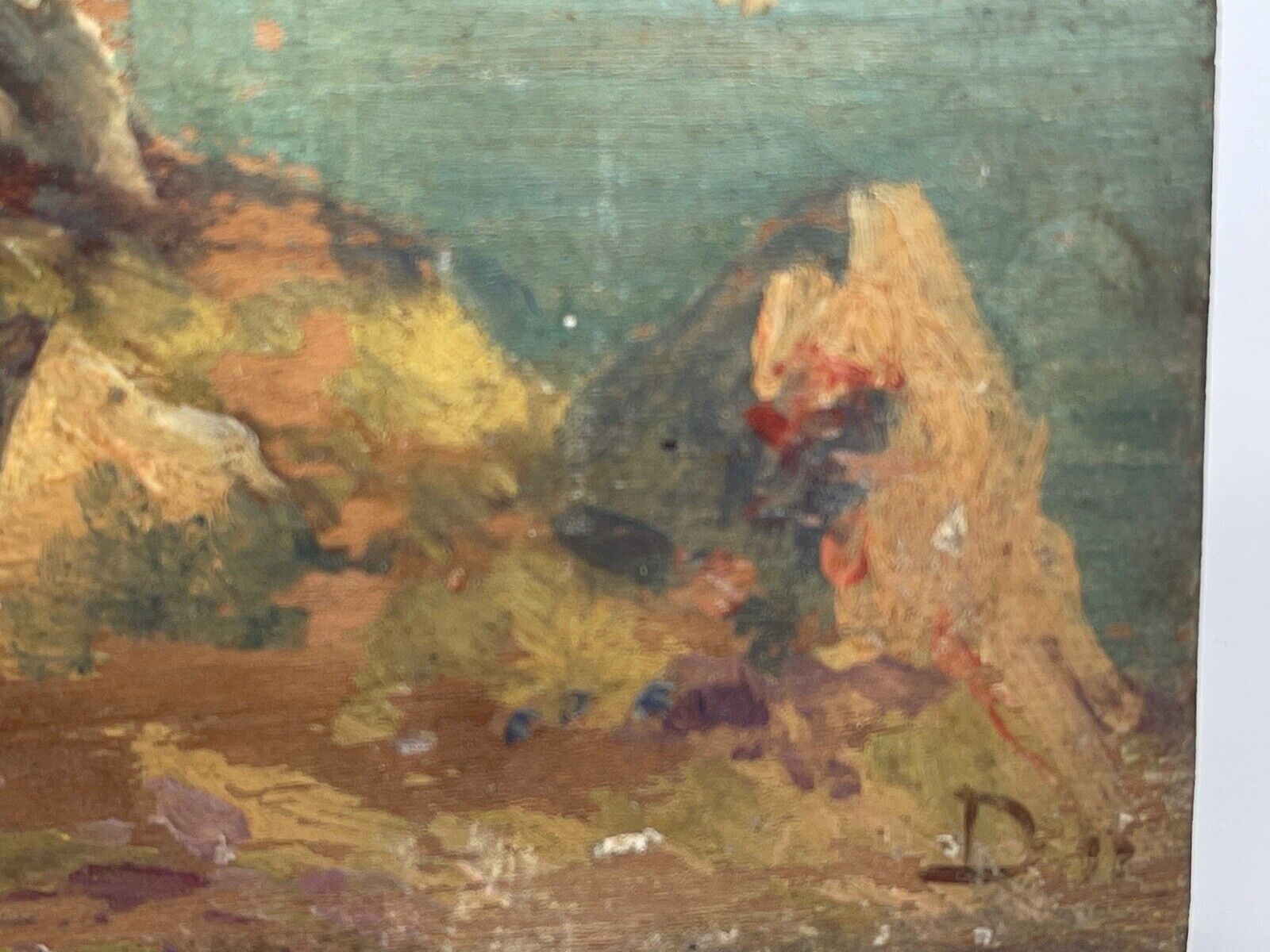 Oil on wood panel marine theme XlXth view of brittany