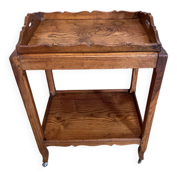Vintage wooden trolley on wheels with removable tray, 1960s
