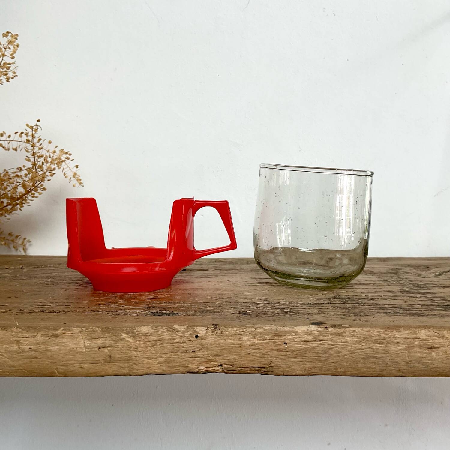 5 vintage red glass and plastic cups