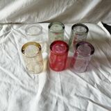 6 small multi-color smoked pea glasses