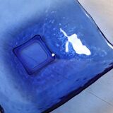 Vintage Square Cobalt Blue Glass Bowl, Italian Glass Tray / Italy / 1970s