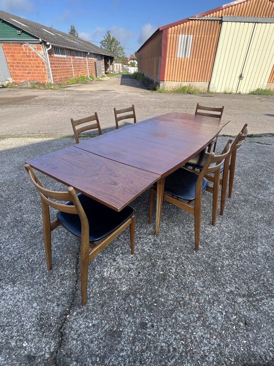 Table avec rallonges en teck, style scandinave, édition eros, vers 1960, dimensions 227x 90 cm