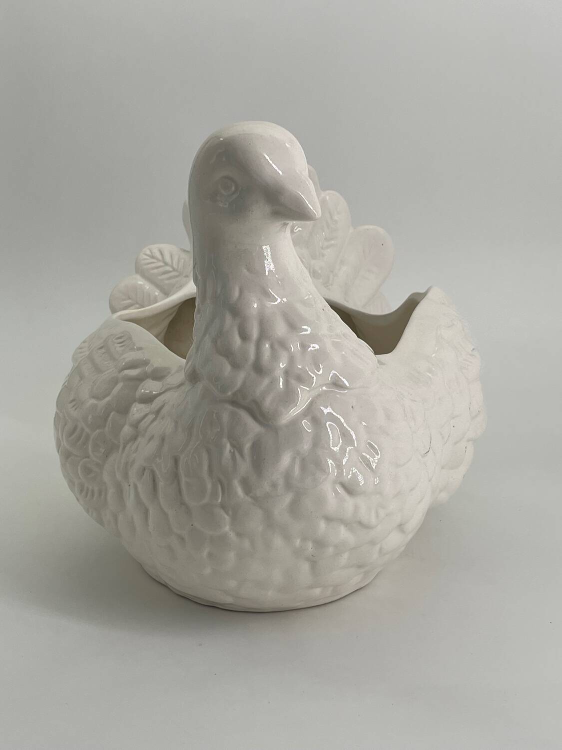 Large vintage white ceramic pot cover Pigeon