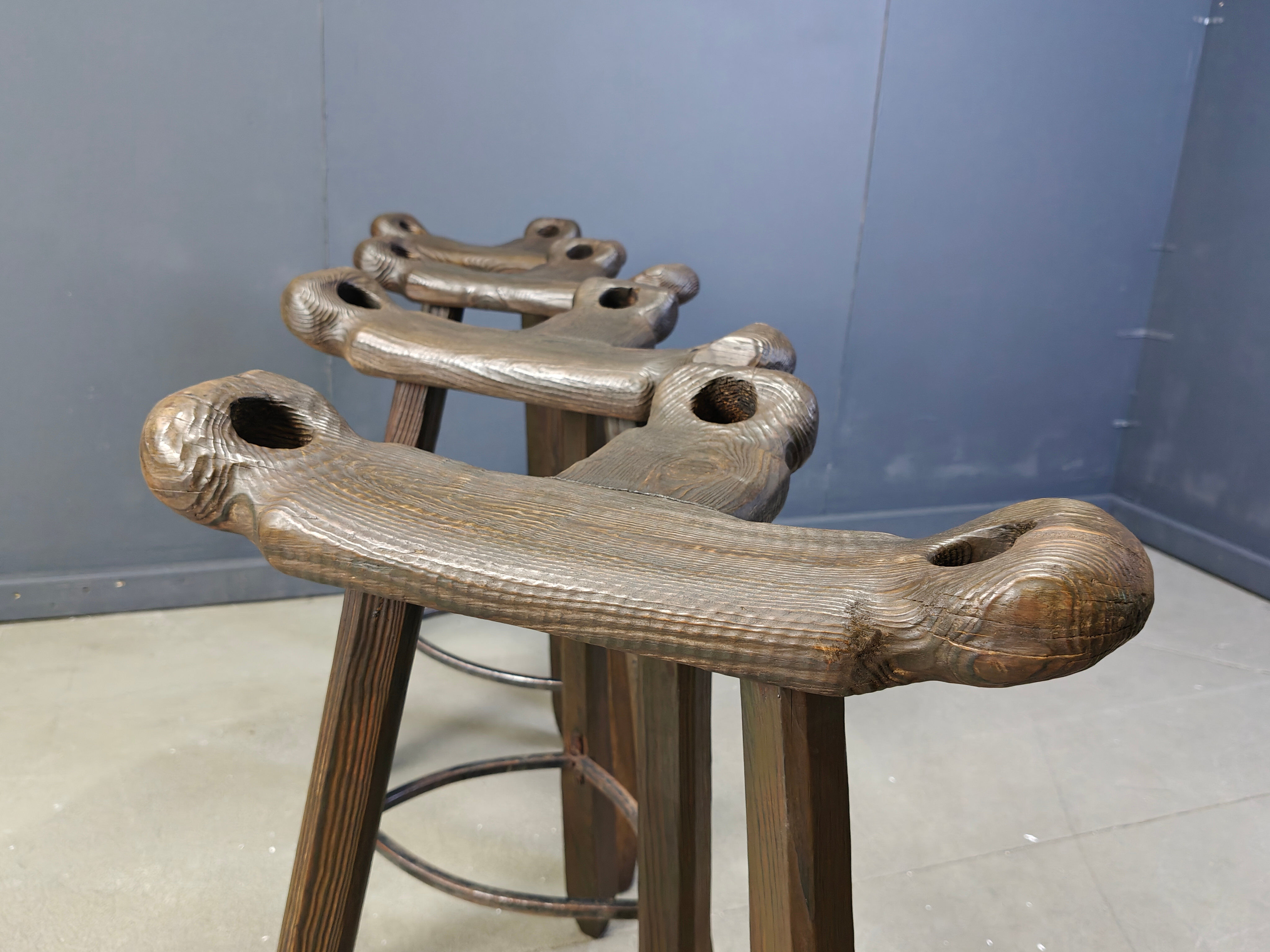 Mid-century brutalist bar stools - set of 4, 1960s