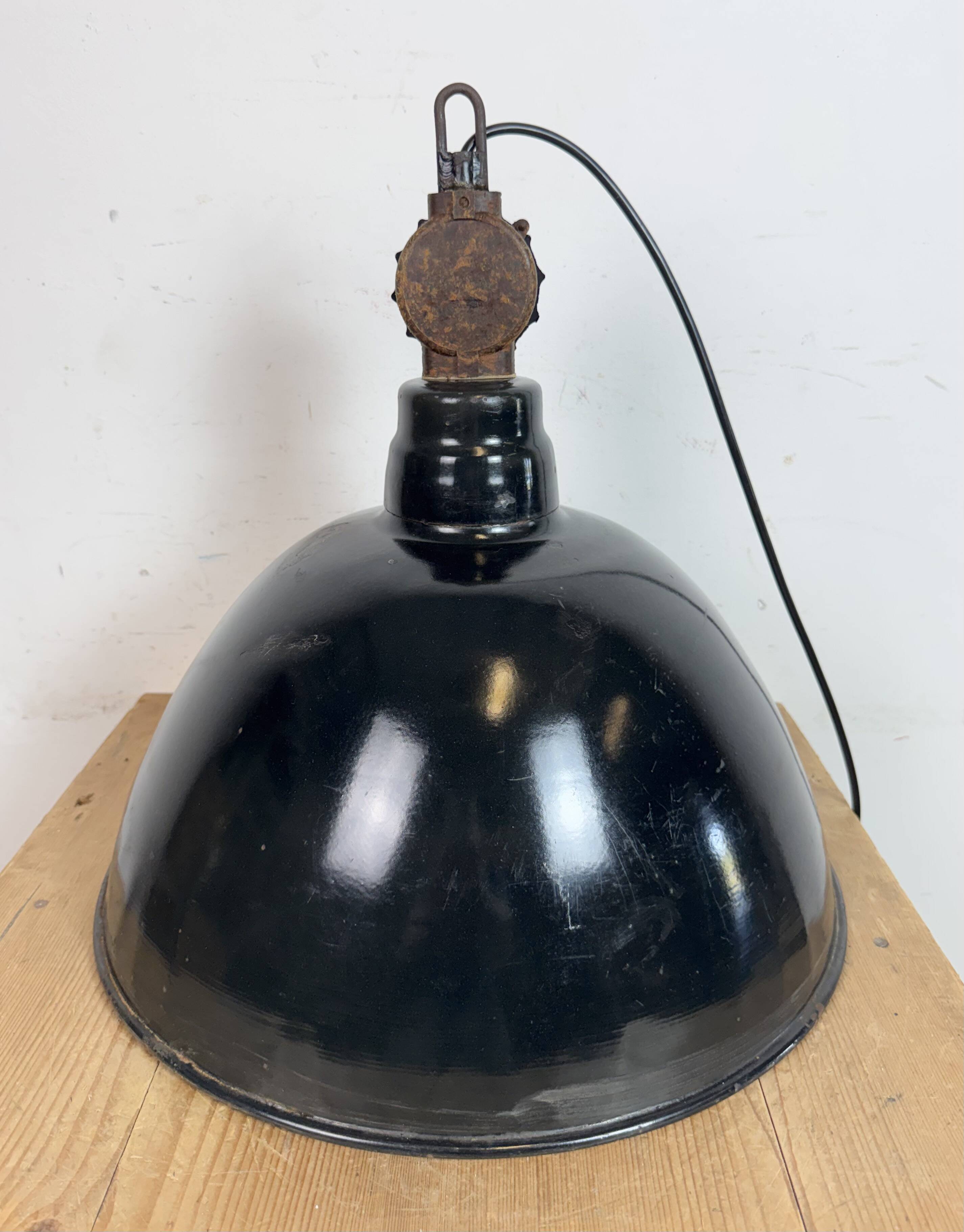 East German Black Enamel Factory Light by Lbd Veb Leuchtenbau Dresden, 1950