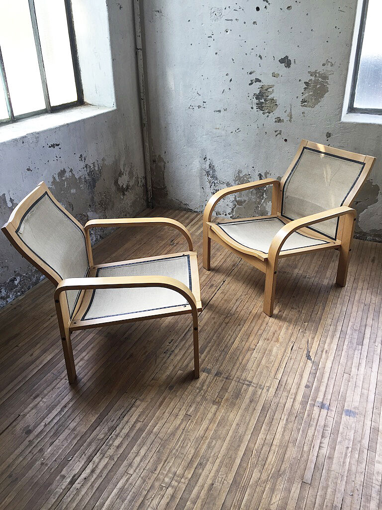 Danish sofa and armchairs curved wood and leather