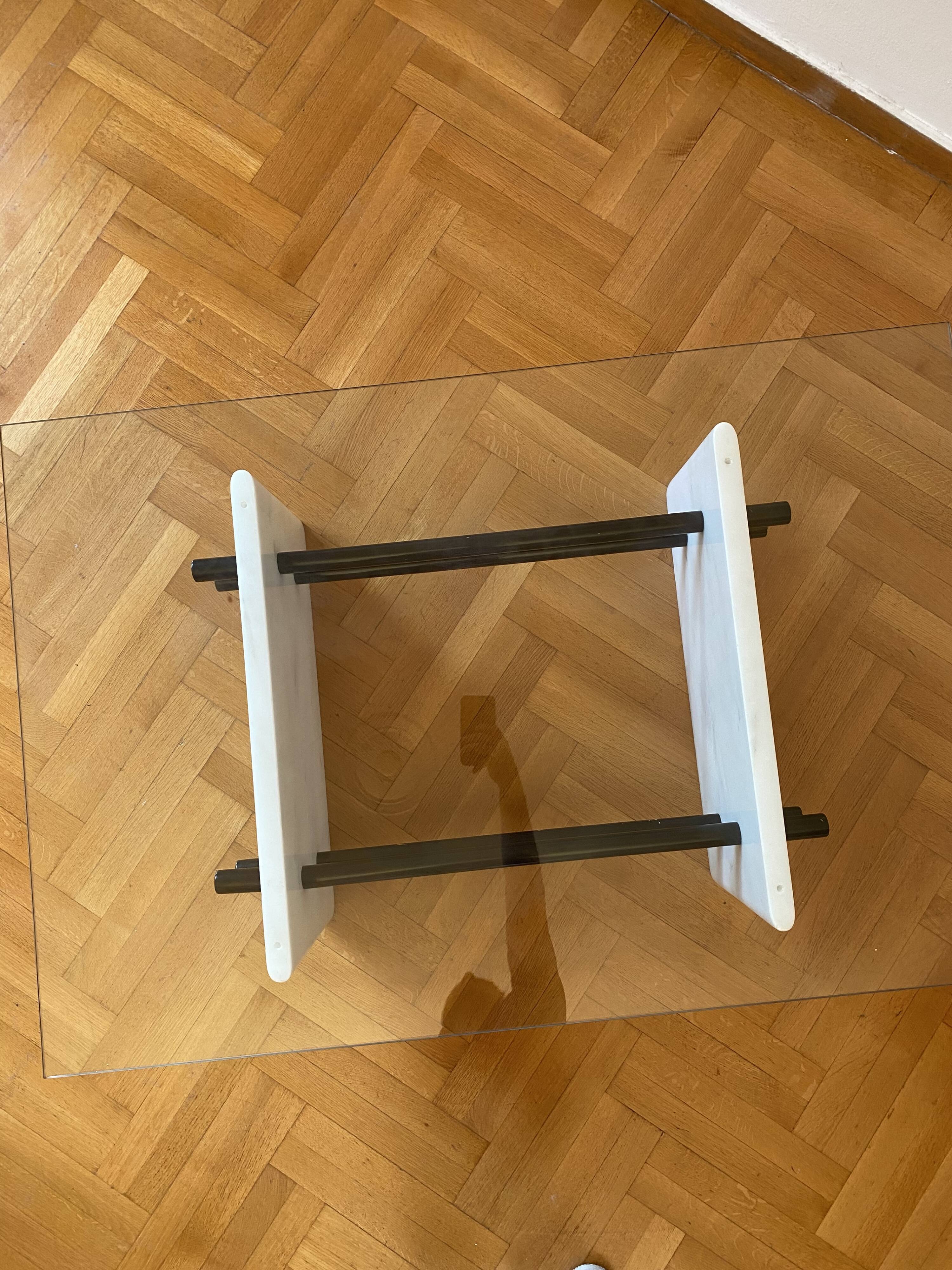 1980s White Marble Rectangular Coffee Table Postmodern Glass