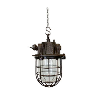 Industrial cast iron cage pendant light, 1960s