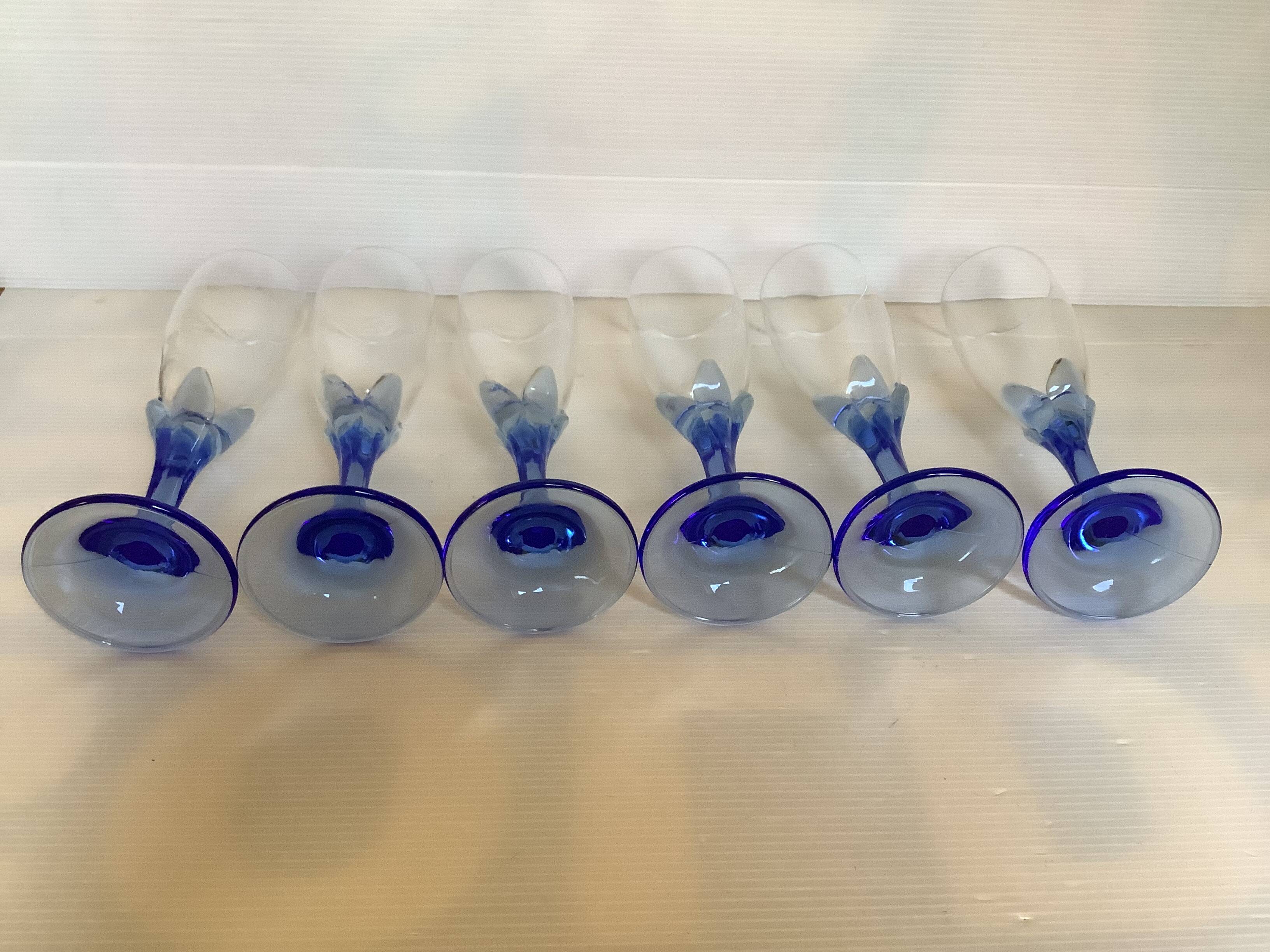 Six Bormioli Rocco Cobalt Blue Champagne Flutes