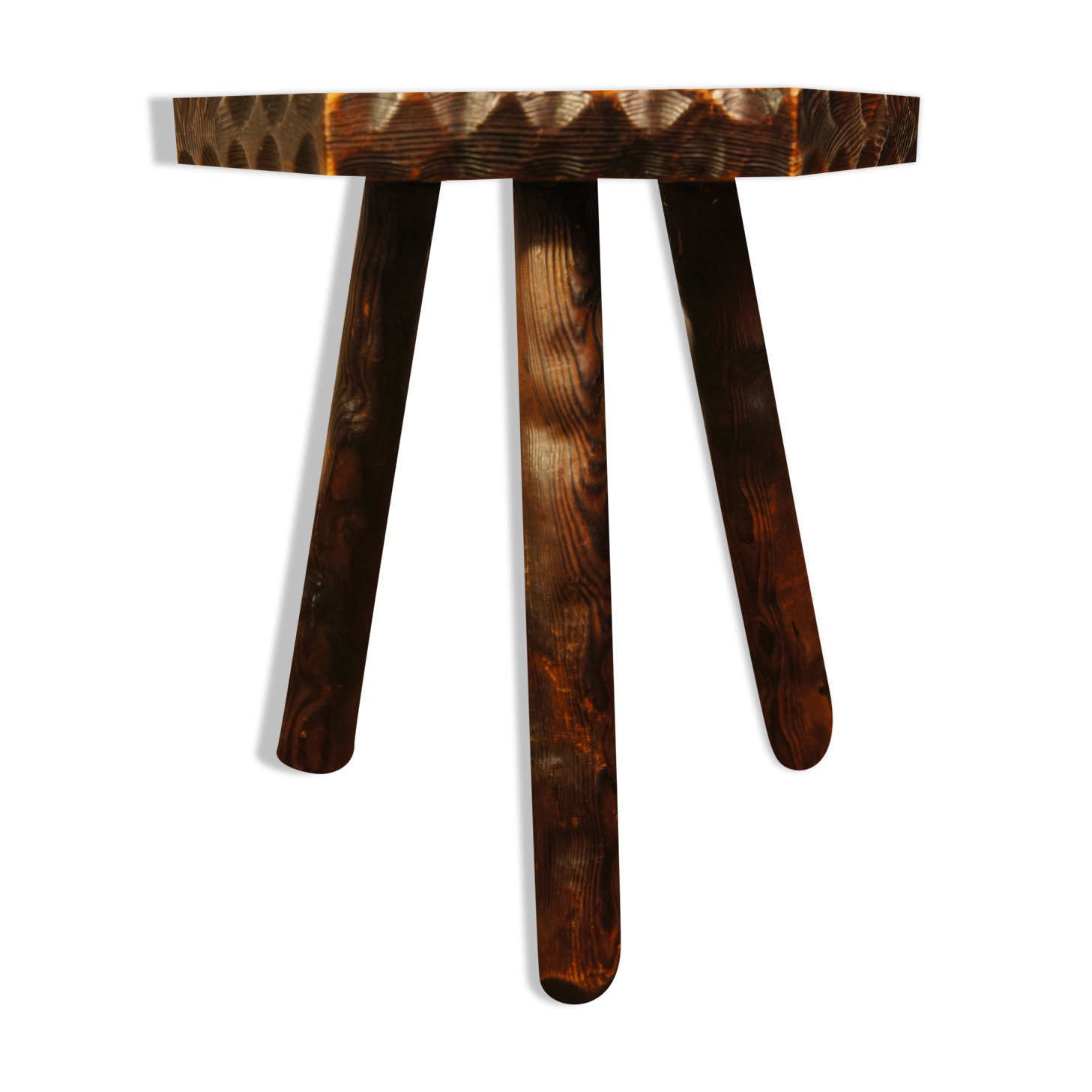 Brutalist tripod stool cut with gouge