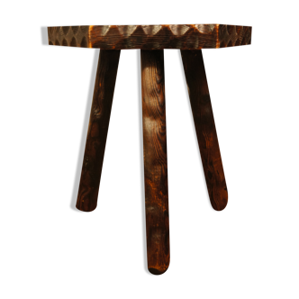 Brutalist tripod stool cut with gouge