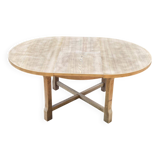 Table à manger ronde extensible de ferme rénovée en bois brut 170cm
