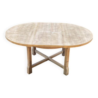 Table à manger ronde extensible de ferme rénovée en bois brut 170cm