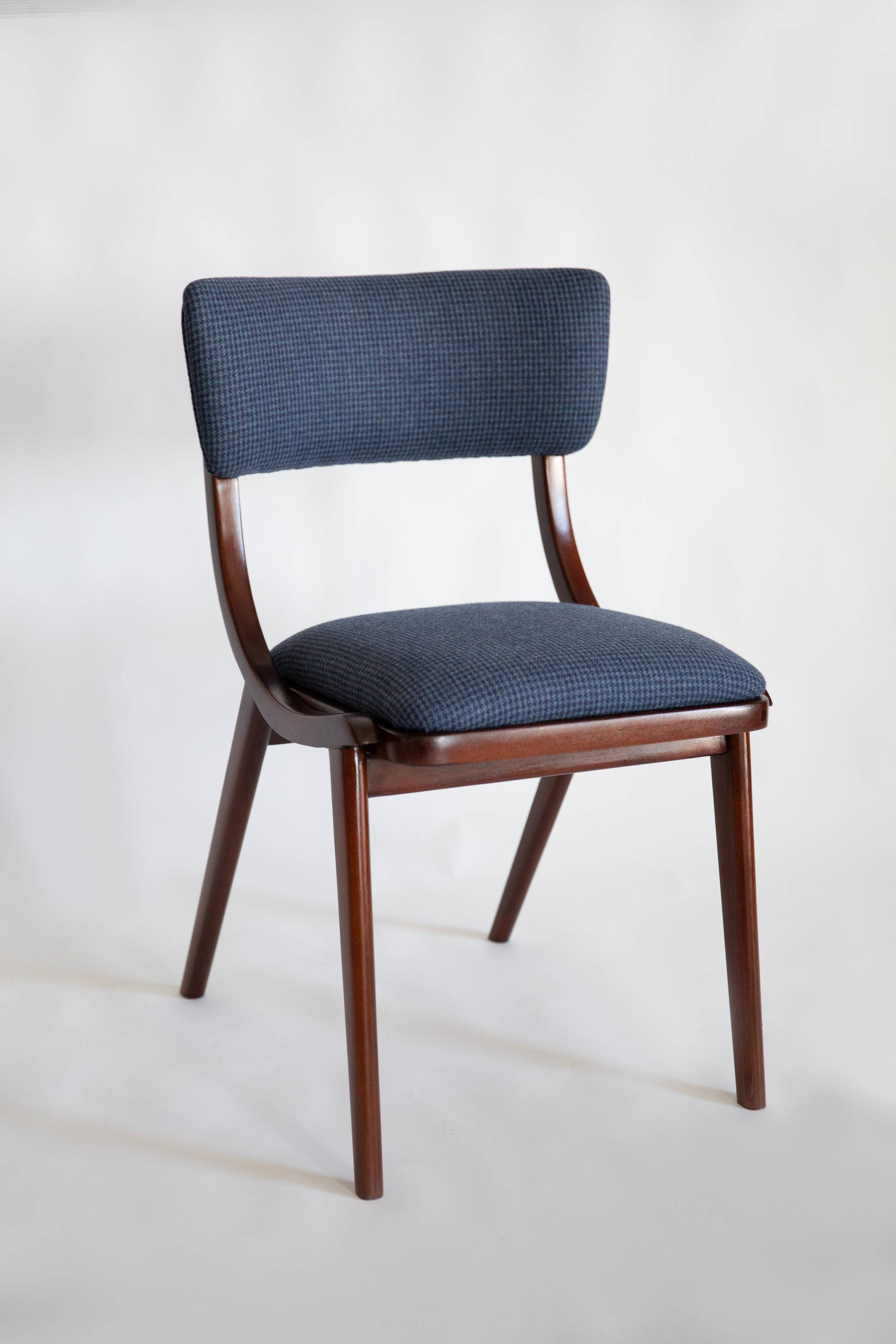 Bumerang Chair Mid-Century Modern, Navy Check Wool, Poland, 1960s