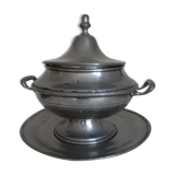 Pewter round tray & soup tureen