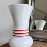 Vintage white opaline vase with red trim 29 cm White Opaline Va