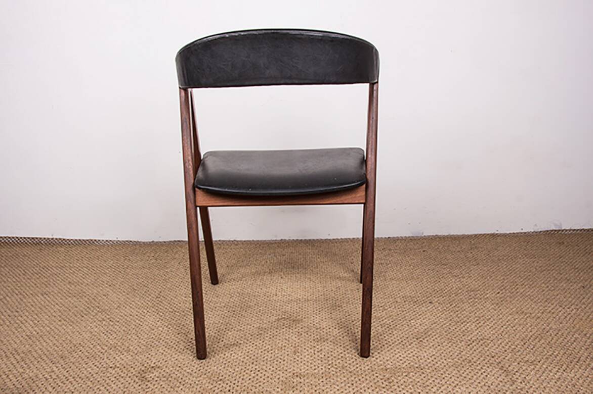 4 Danish chairs in Afromosia and skai model 205 by Thomas Harlev