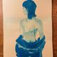 Signed monochrome blue painting of a female portrait "Weekend in Capri" Italy