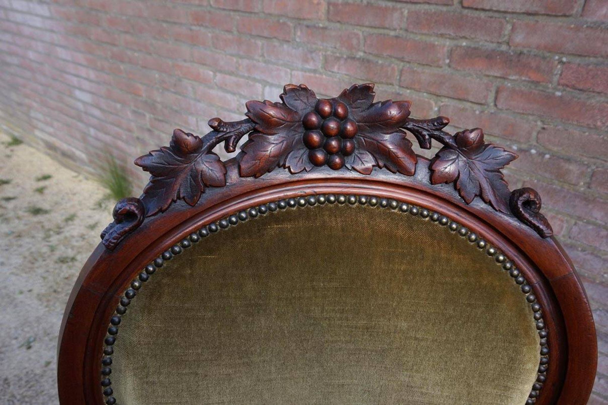 Mahogany Napoleon III Armchair with Carved Grapes  Decoration on Top, 1870s
