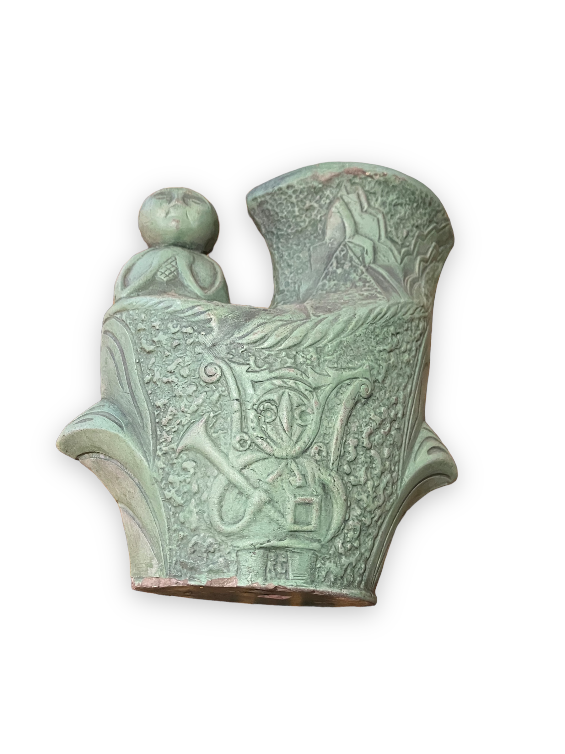 Ethnic anthropomorphic vase in patinated terracotta