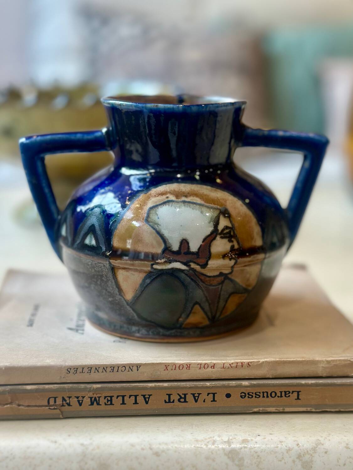 Odetta glazed stoneware blue ceramic vase Faïencerie HB Quimper Bretagne art