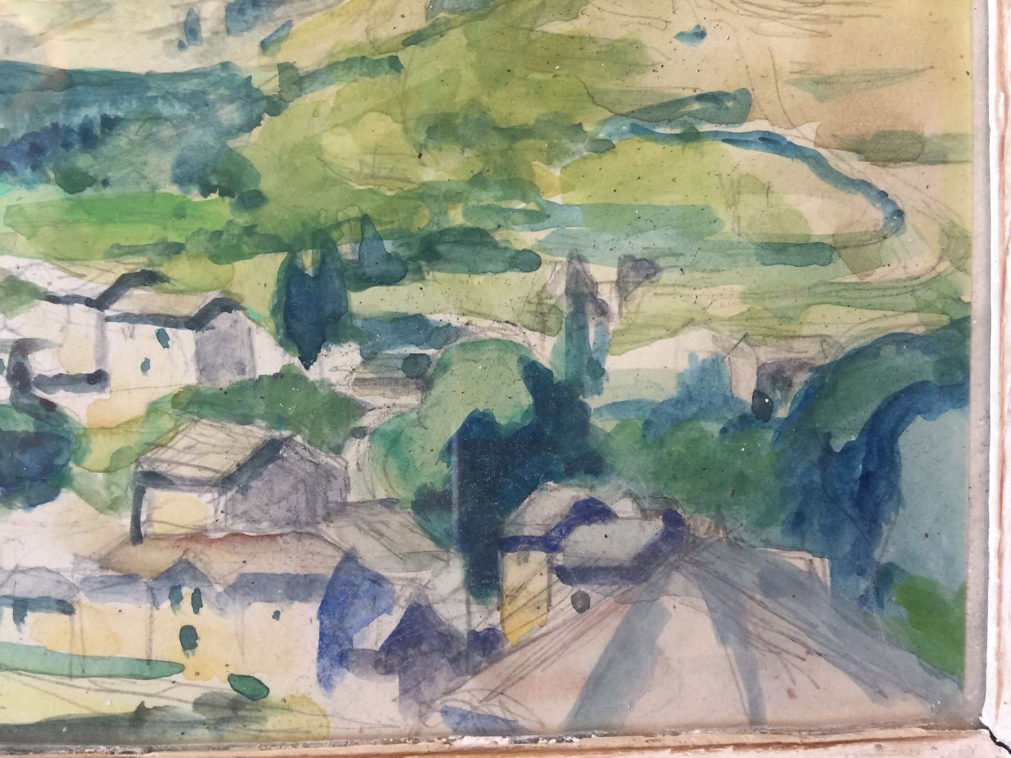 "Provençal Landscape" original watercolor on pencil