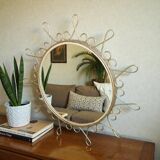 Miroir vintage en métal doré avec effet convexe des années 70